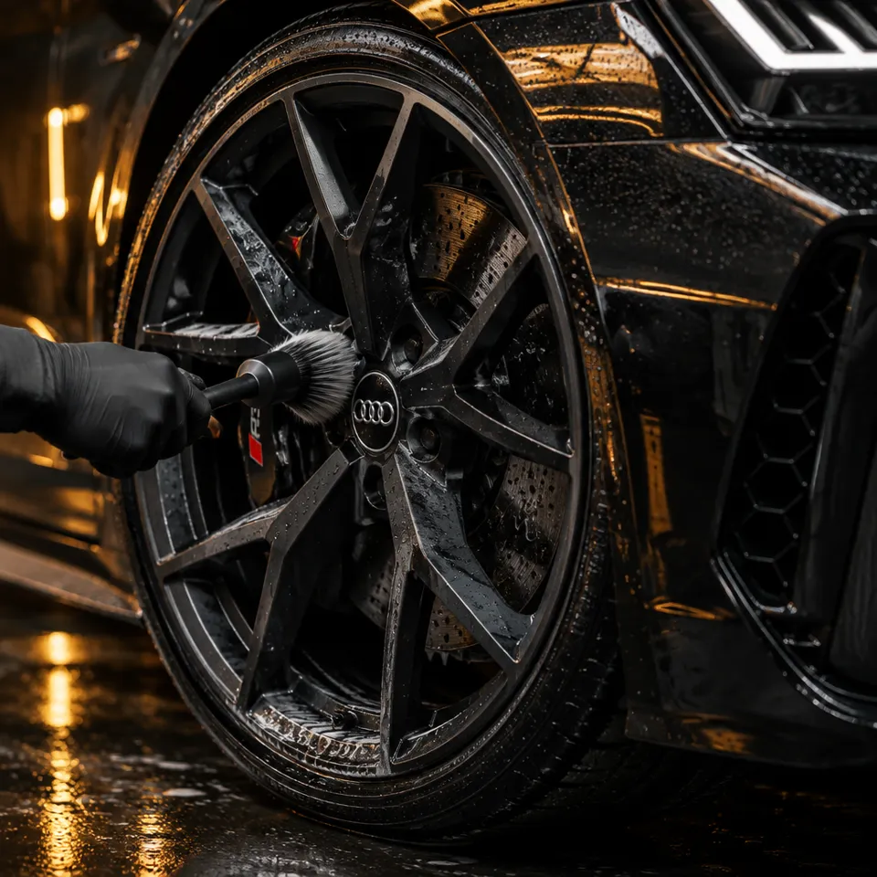 Nettoyage d'une jante d'Audi RS6 2025 à la brosse douce